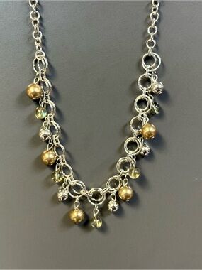 Paparazzi “Fiercely Fancy” Silver Chain Necklace with Gold and Light Green Beads